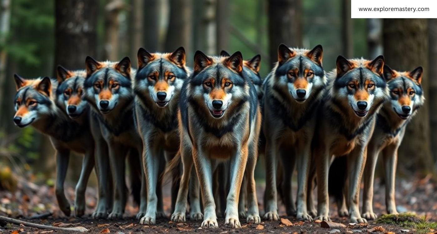 A wolf pack in the forest